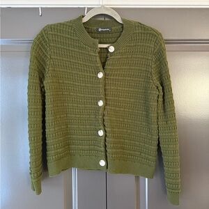 Olive Green Textured Knit Cardigan